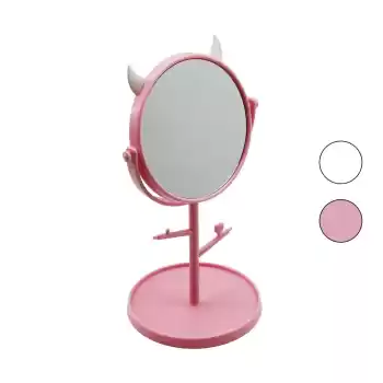 6 İNÇ  - 15CM YUVARLAK - BOYNUZLUTAKI ASKILIKLI MAKYAJ AYNASI RENKLİ PLASTİK TAKILIK SEPETLİ=15CM (5069)