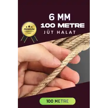 6 MM 100 Metre Jüt Halat Dekoratif Hasır İp Urgan Süs