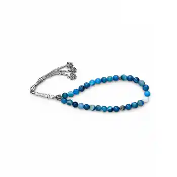 Mavi Hareli Akik Tesbih – 8 mm Küre Kesim