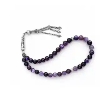 Mor Akik Doğal Taş Tesbih