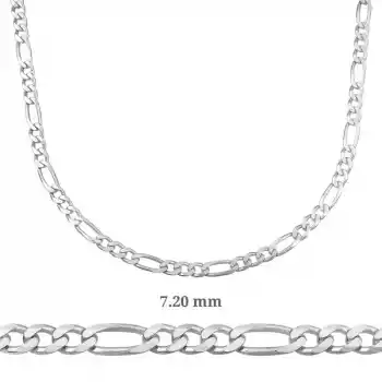 7.20 mm Gümüş Figaro Zincir - 200 mikron
