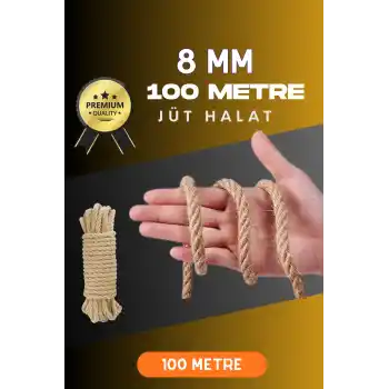 8 MM 100 Metre Jüt Halat Dekoratif Hasır İp Urgan Süs