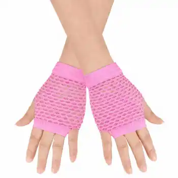 80 ler 90 lar Retro Neon Pembe File Parmaksız Kısa Eldiven 11 Cm