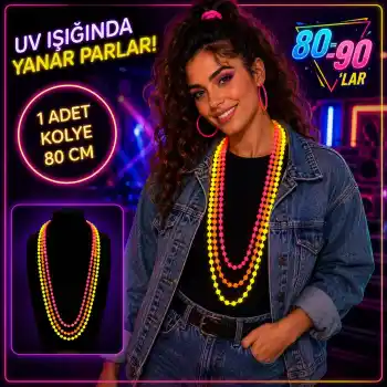 80ler 90lar UV Glow Parti Kolyesi 3lü Set