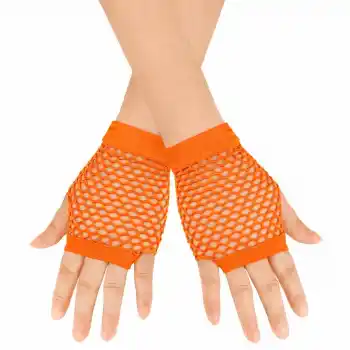 80’ler 90’lar Retro Neon Turuncu File Parmaksız Kısa Eldiven 11 cm