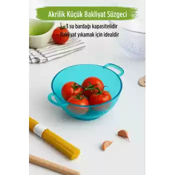 Akrilik Aquamarin Mini Pirinç Süzgeçi & Bakliyat Süzgeçi (3 SU BARDAĞI ÖLÇÜLÜ)