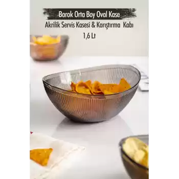 Akrilik Barok Füme Orta Boy Oval Meyve & Salata Kasesi & Karıştırma Kabı / 1,6 Lt  (CAM DEĞİLDİR)