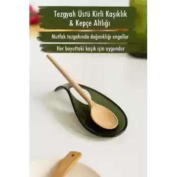 Akrilik Koyu Yeşil Tezgah Üstü Kirli Kaşıklık & Kepçe Altlığı