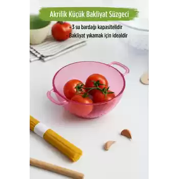 Akrilik Pembe Mini Pirinç Süzgeçi & Bakliyat Süzgeçi (3 SU BARDAĞI ÖLÇÜLÜ)