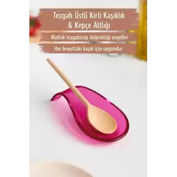 Akrilik Pembe Tezgah Üstü Kirli Kaşıklık & Kepçe Altlığı