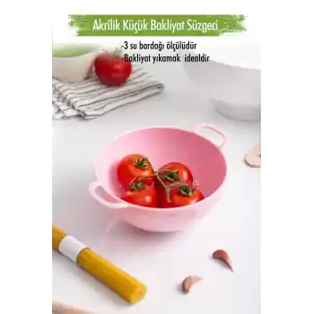 Akrilik Soft Pembe Mini Pirinç Süzgeçi & Bakliyat Süzgeçi (3 SU BARDAĞI ÖLÇÜLÜ)