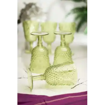 Akrilik Yeşil 6lı Kadeh & Su Meşrubat Kahve Yanı Bardağı 450 ml ( Cam Değildir )