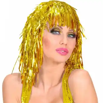Altın Sarısı Işıltılı Metalize Parti Peruğu