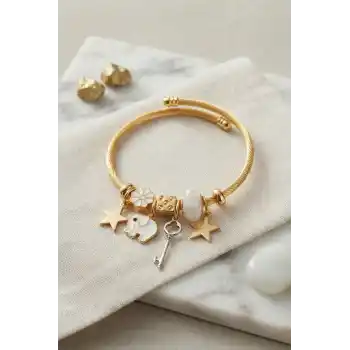 Anahtar ve Fil Model Beyaz Charmlı Bileklik