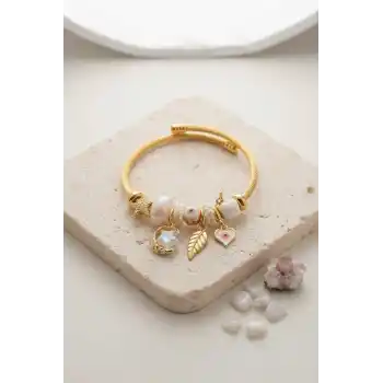 Ay Yıldız ve Kalp Model Beyaz Charmlı Kadın Bileklik