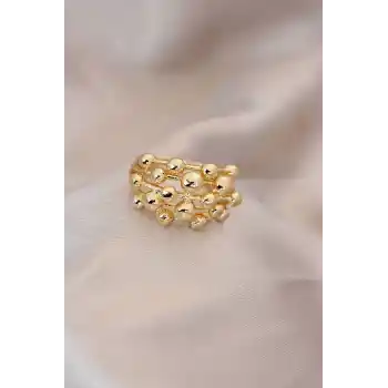 Ayarlamalı Gold Renk Metal Bombeli Boluncuk Model Yüzük