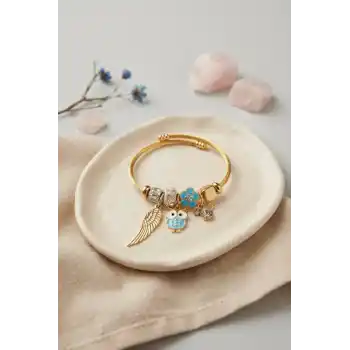 Baykuş Model Gold Renk Charmlı Bileklik
