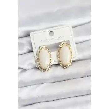 Beyaz Badem Model Vintage Kadın Küpe