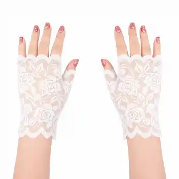 Beyaz Dantel Parmaksız Kısa Eldiven