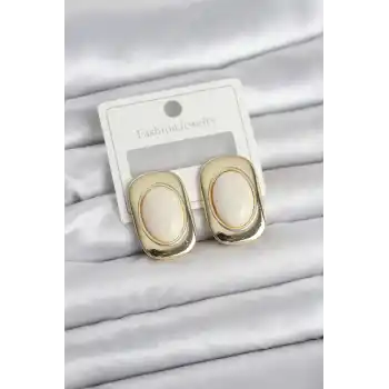 Beyaz Renk Kare Model Vintage Kadın Küpe