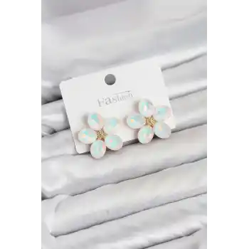 Beyaz Renk Kristal Taşlı Çiçek Model Kadın Küpe