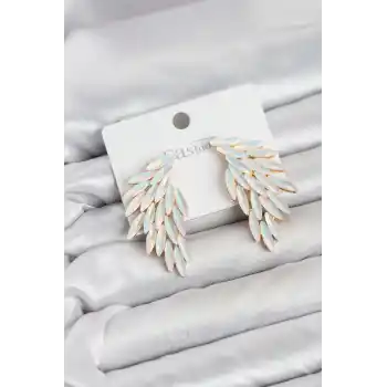 Beyaz Renk Kristal Taşlı Kanat Küpe