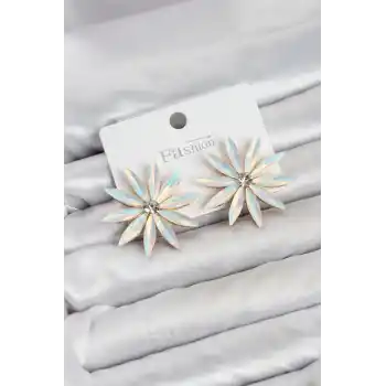 Beyaz Renk Kristal Taşlı Lotus Model Kadın Küpe