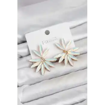 Beyaz Renk Kristal Taşlı Lotus Model Kadın Küpe