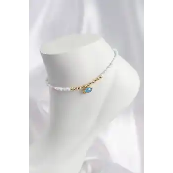 Beyaz ve Karışık Renk Boncuklu Balık Figürlü Halhal