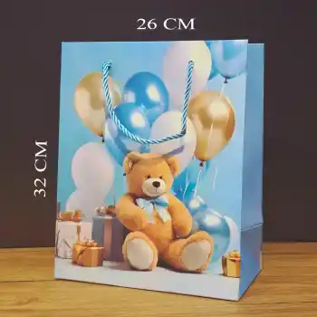 Büyük Boy Ayıcıklı Karton Hediye Çantası