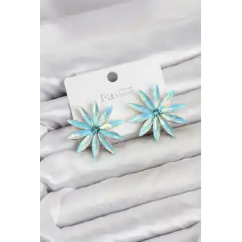 Buz Mavisi Kristal Taşlı Lotus Model Kadın Küpe