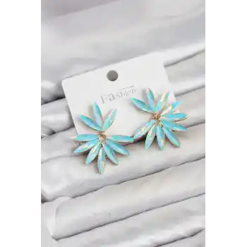 Buz Mavisi Renk Kristal Taşlı Lotus Model Kadın Küpe