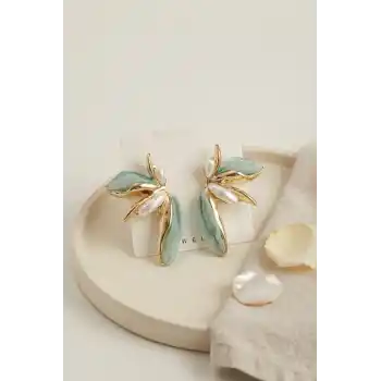 Buz Mavisi Renk Lotus Yaprak Model Kadın Küpe