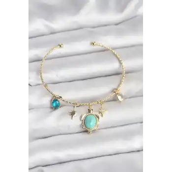 Caretta Caretta Charmlı Gold Renk Kadın Bileklik