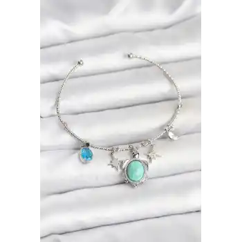 Caretta Caretta Charmlı Gümüş Renk Kadın Bileklik