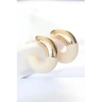 CCB Krem Gold Çift Renk Küpe