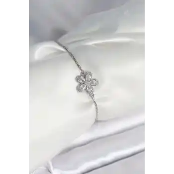Çiçek Model Asansörlü Gümüş Renk Kadın Bileklik