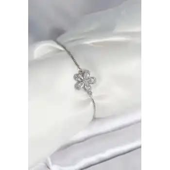 Çiçek Model Asansörlü Gümüş Renk Kadın Bileklik