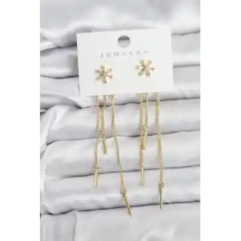 Çiçek Model Gold Pirinç Sallantılı Kadın Küpe