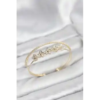 Çiçek Model Pirinç Gold Renk Kadın Bileklik