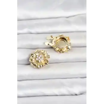 Çiçek Model Zirkon Taşlı Düğme veya Manşet Broşu