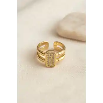 Clariss Parallel Luxury Zirkon Taşlı Gold Renk Yüzük