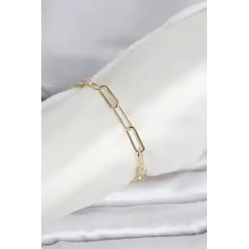 CM 14K Gold Renk Kalın Ataç Zincir Model Kadın Bileklik