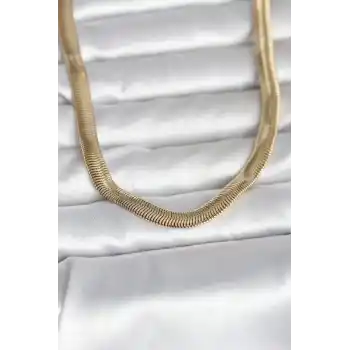 CM 14K Gold Renk Kalın Yassı Yılan Zincir Model 45 cm Kadın Kolye