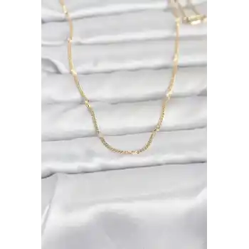 CM 14K Gold Renk Lazer Puntalı Model 60 cm Kadın Kolye
