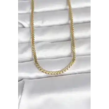 CM 14K Gold Renk Yassı Ezme Zincir Model 60 cm Kadın Kolye