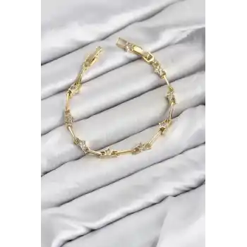 CM Gold Renk Yıldız Model Zirkon Taşlı Pirinç Kadın Bileklik