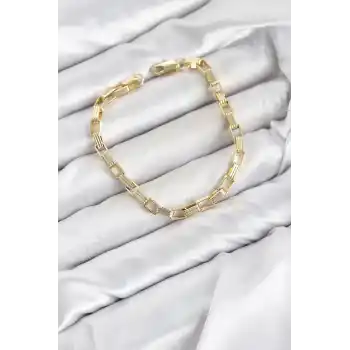 CM Kare Halka Model Gold Renk Pirinç Kadın Bileklik