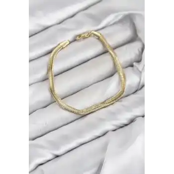 CM Yassı Yılan Zincir Model Gold Renk Pirinç Kadın Bileklik