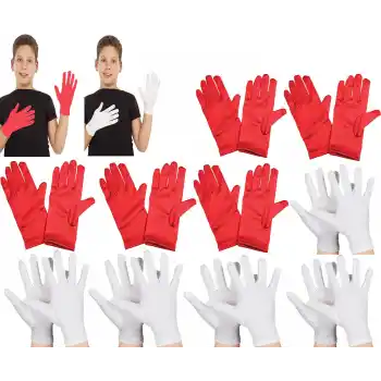 Çocuk Gösteri Eldiven Seti – 5 Çift Beyaz & 5 Çift Kırmızı